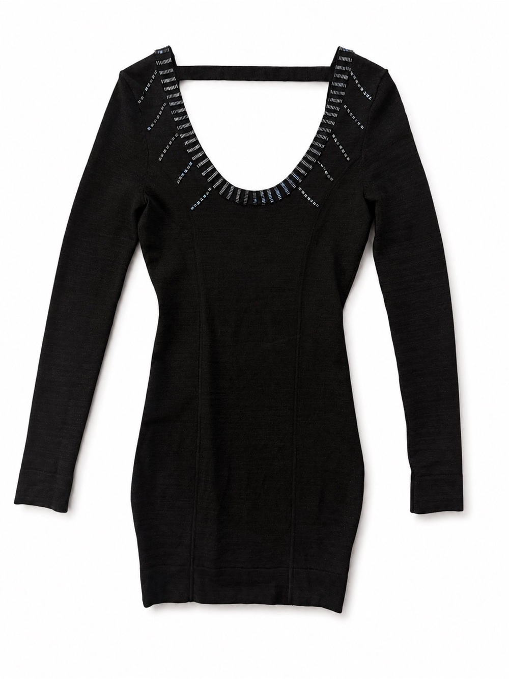 Guess by Marciano Black Long Sleeve Scoop Neck Embellished  Dress
